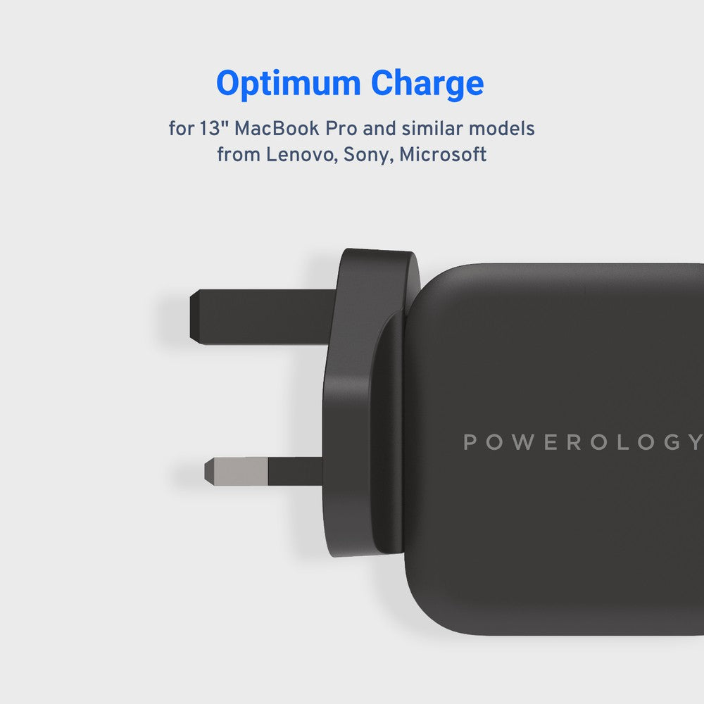 Powerology Ultra-Compact 61W PD GaN Charger Includes 2m /6.6ft USB-C to USB-C Cable