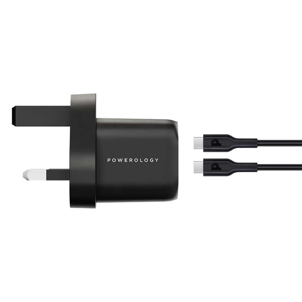 Powerology 33W GaN PD Charger With 1.2m/3.9ft USB-C To USB-C Cable