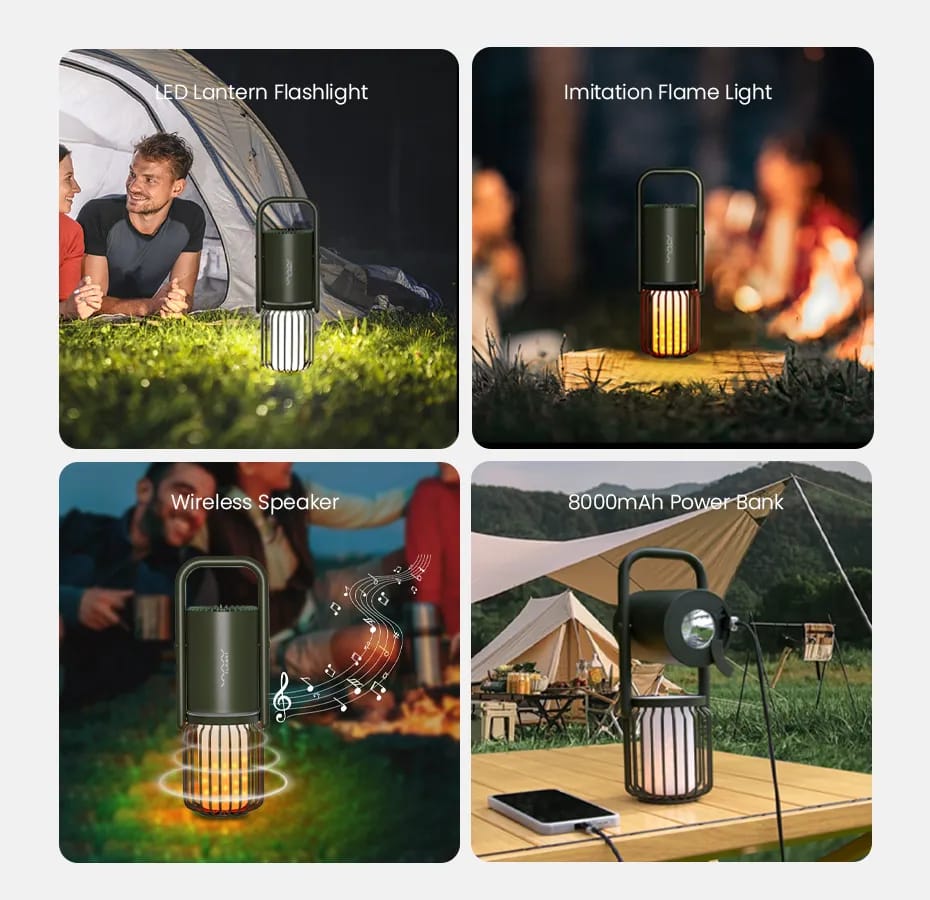 VYVYLABS X1 Outdoor Camping Lantern Flame Atmosphere Light Wireless Bluetooth Speaker With 8000mAh-Battery Power-Bank Multi Functional Travel Tool