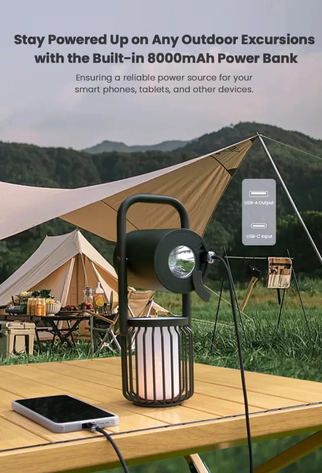 VYVYLABS X1 Outdoor Camping Lantern Flame Atmosphere Light Wireless Bluetooth Speaker With 8000mAh-Battery Power-Bank Multi Functional Travel Tool