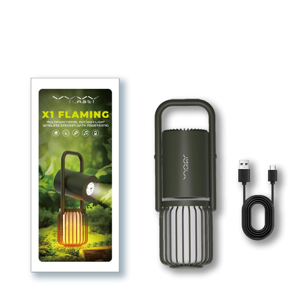 VYVYLABS X1 Outdoor Camping Lantern Flame Atmosphere Light Wireless Bluetooth Speaker With 8000mAh-Battery Power-Bank Multi Functional Travel Tool