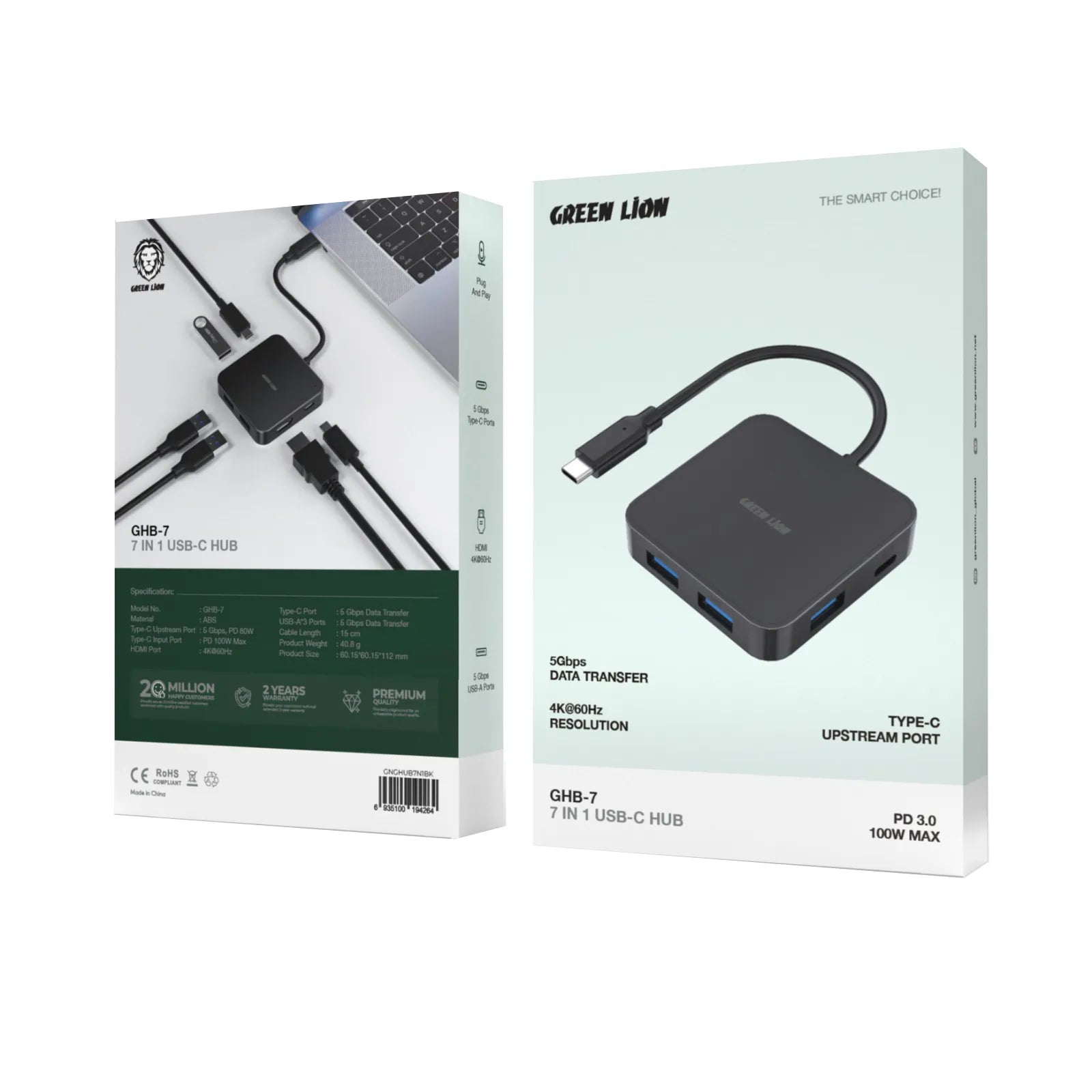 Green Lion GHB-7 7 in 1 USB-C HUB - Black