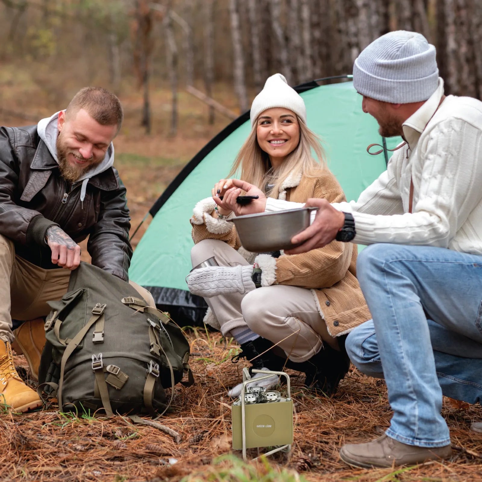 Green Lion 3-Burner Foldable Camping Stove - Khaki