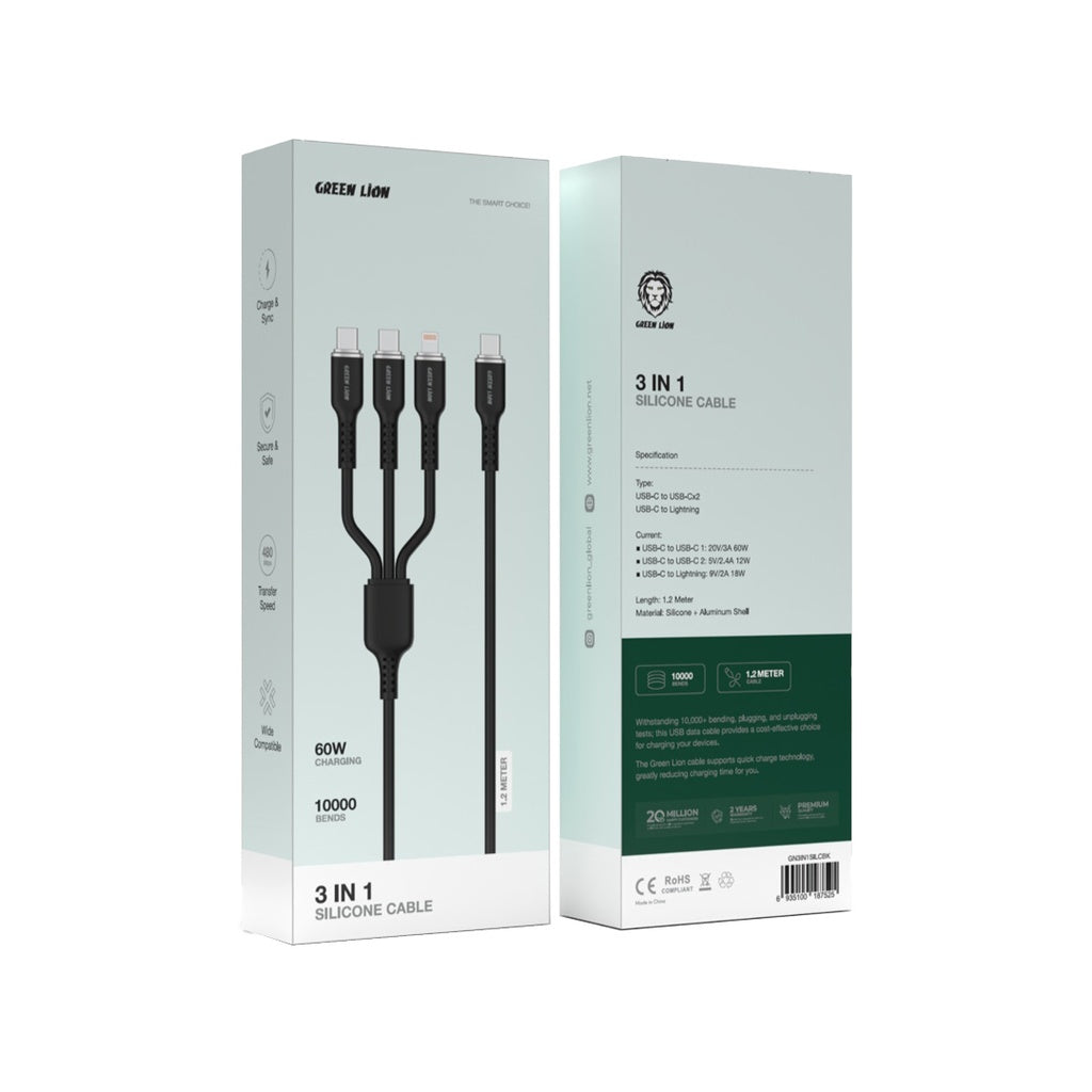 Green Lion 3in1 Silicone Cable - Black