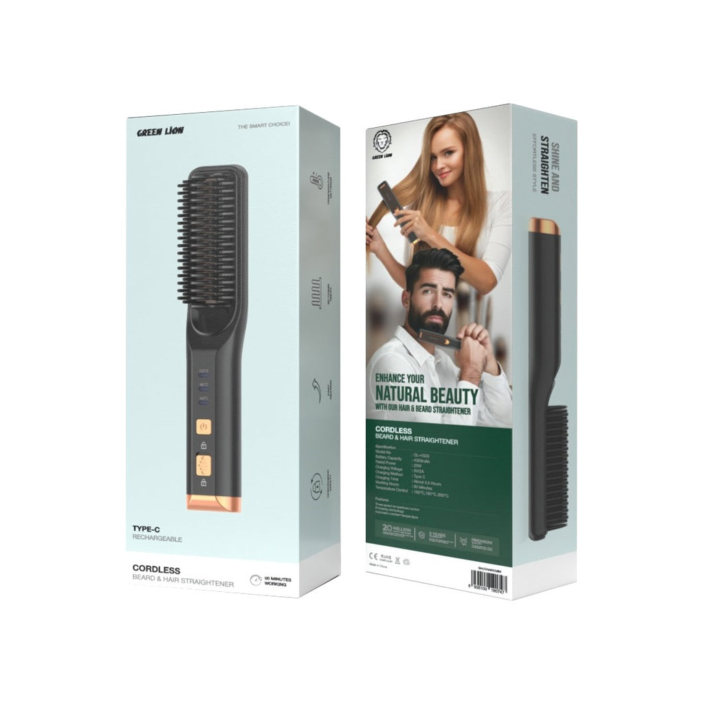 Green Lion Cordless Beard and Hair Straightener - Black