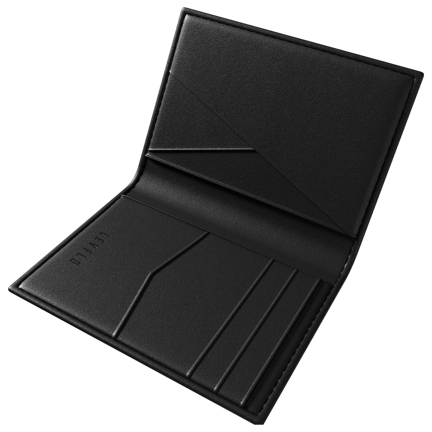 Levelo Bifold Genuine Leather With Debossed Logo Pocket Oraganizer - Black