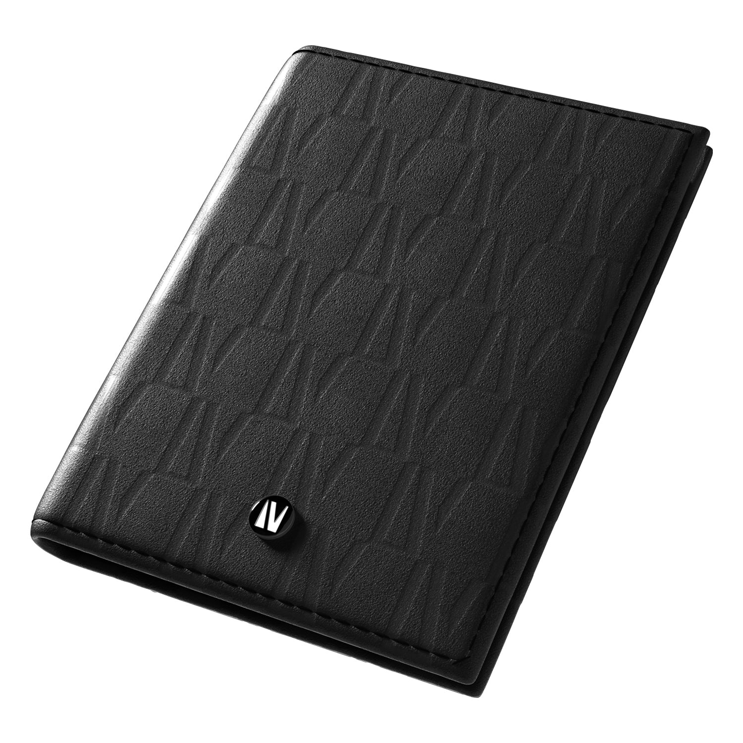 Levelo Bifold Genuine Leather With Debossed Logo Pocket Oraganizer - Black