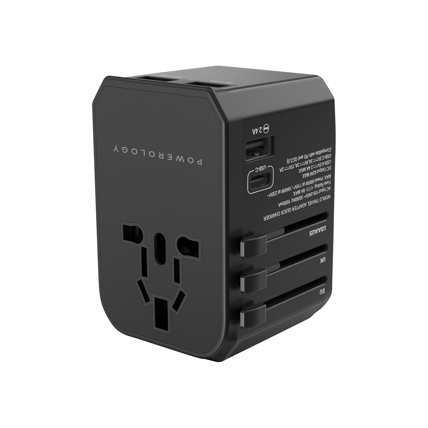 Powerology Universal Charger 45W PD + Triple USB-A 2.4A Ports