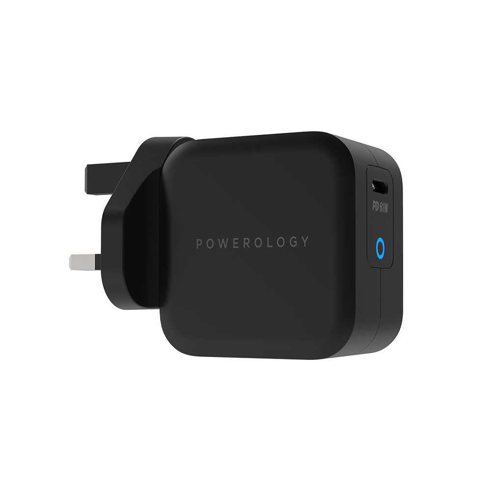 Powerology Ultra-Compact 61W PD GaN Charger Includes 2m /6.6ft USB-C to USB-C Cable