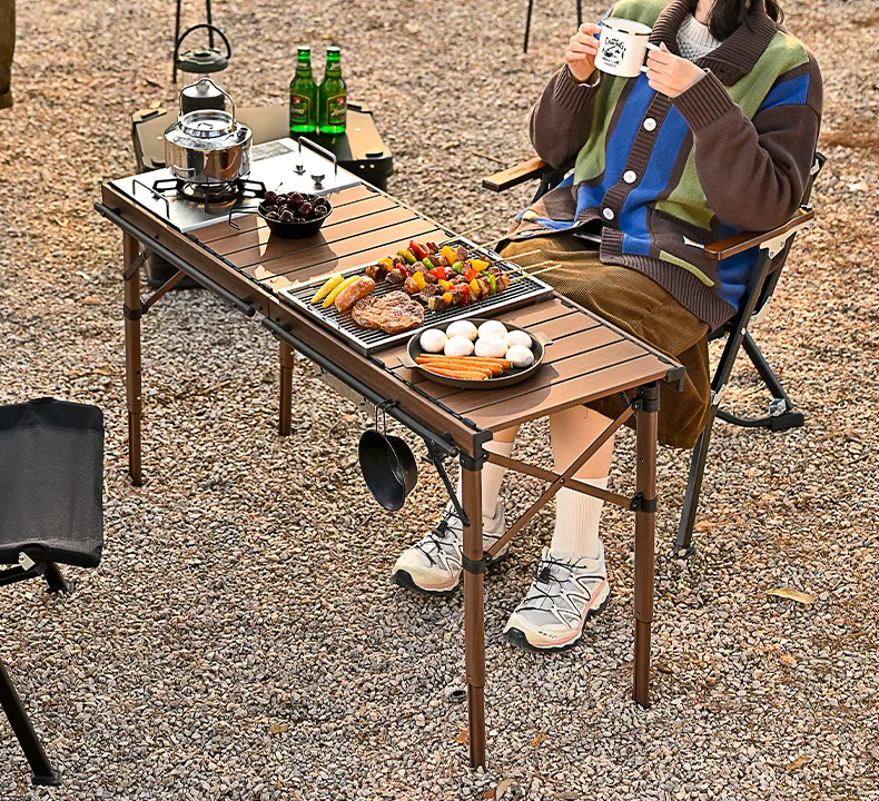 PORODO LIFESTYLE PORTABLE FOLDING CAMPING TABLE WITH STOVE AND MESH- BROWN