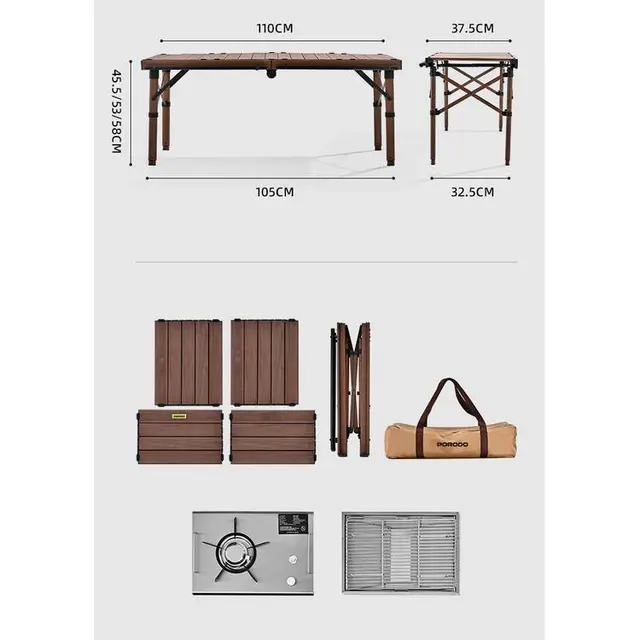 PORODO LIFESTYLE PORTABLE FOLDING CAMPING TABLE WITH STOVE AND MESH- BROWN