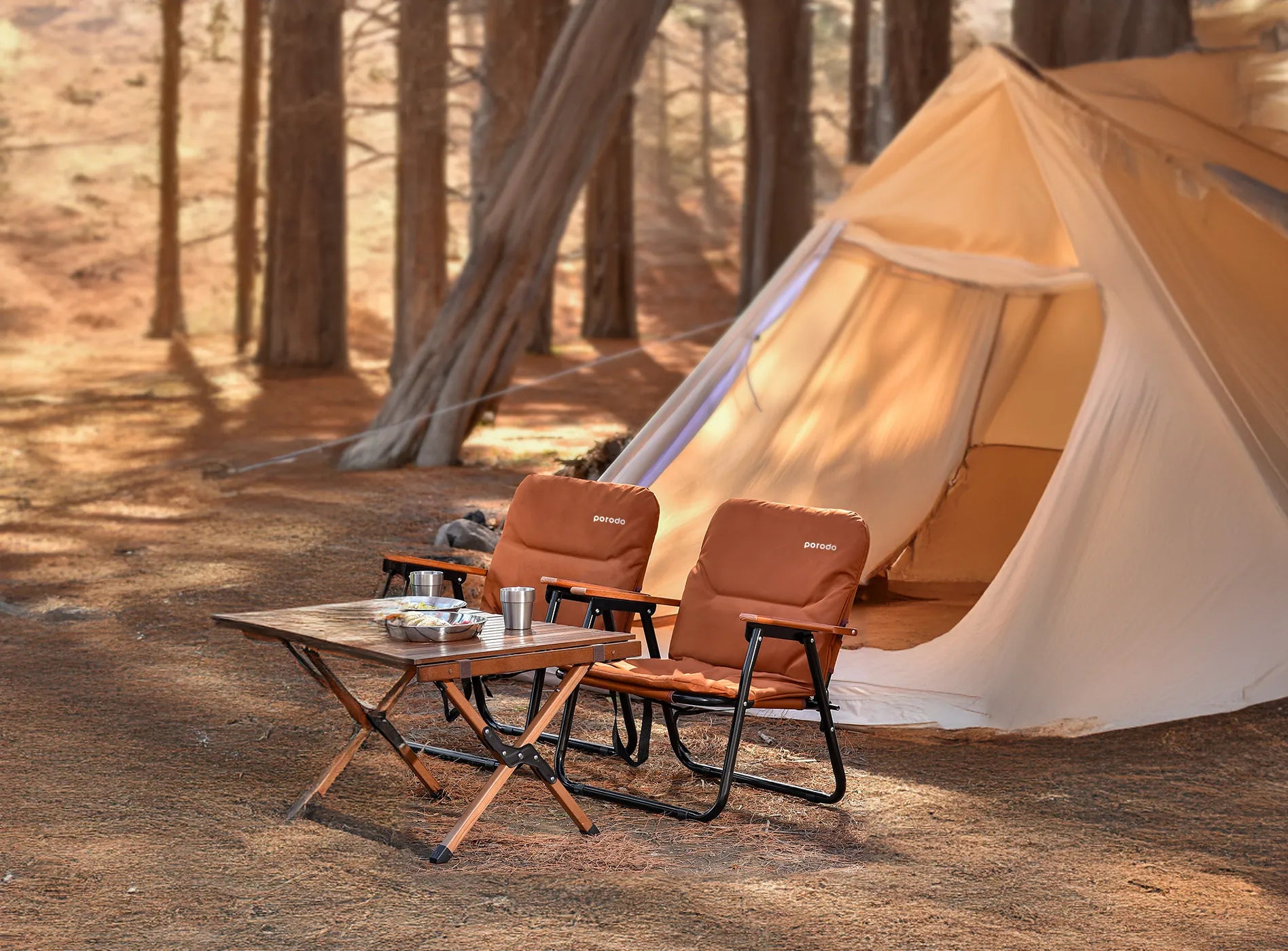 PORODO LIFESTYLE CAMPING FOLDABLE CHAIR - BROWN