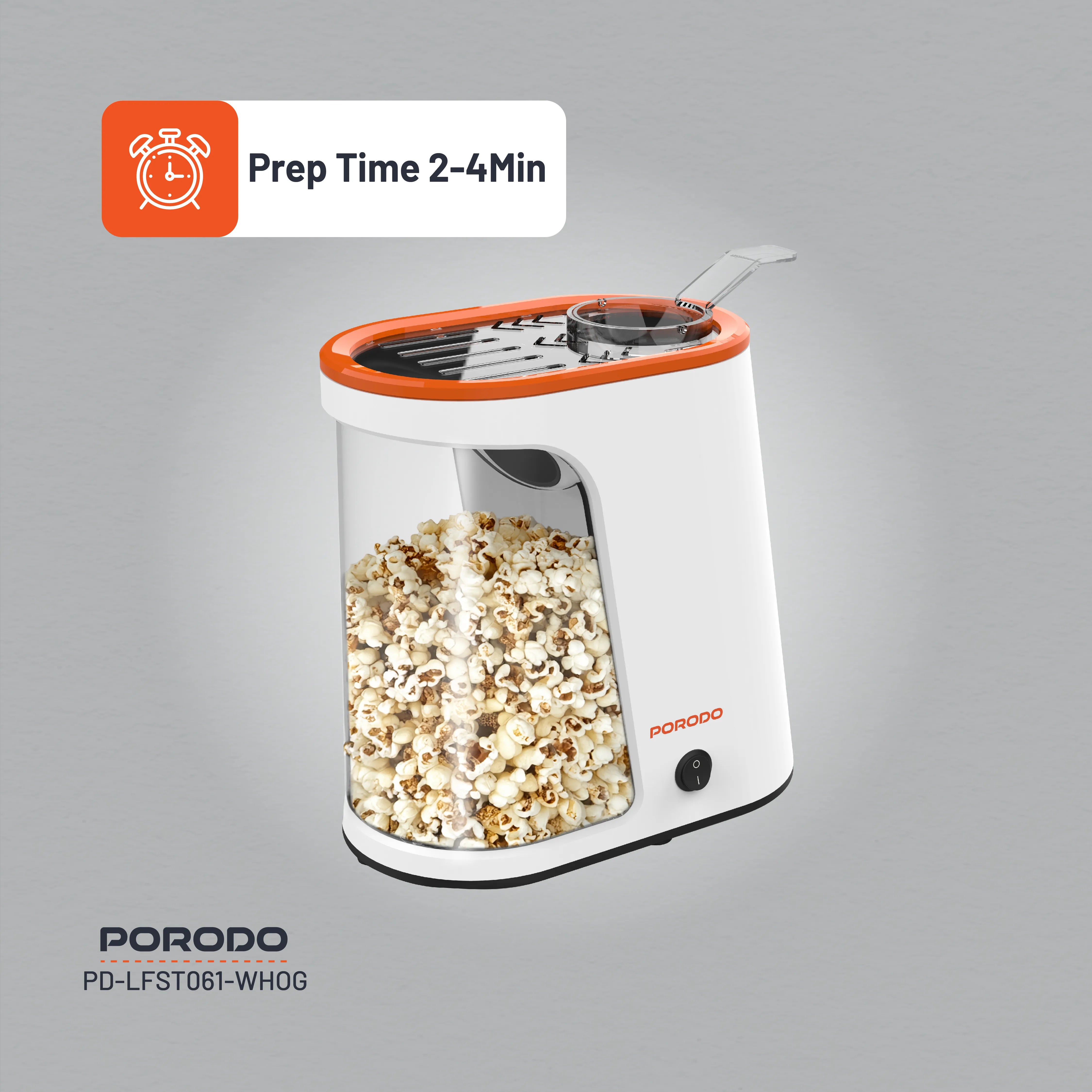 Porodo Lifestyle Air-Popped Popcorn Maker - White/Orange