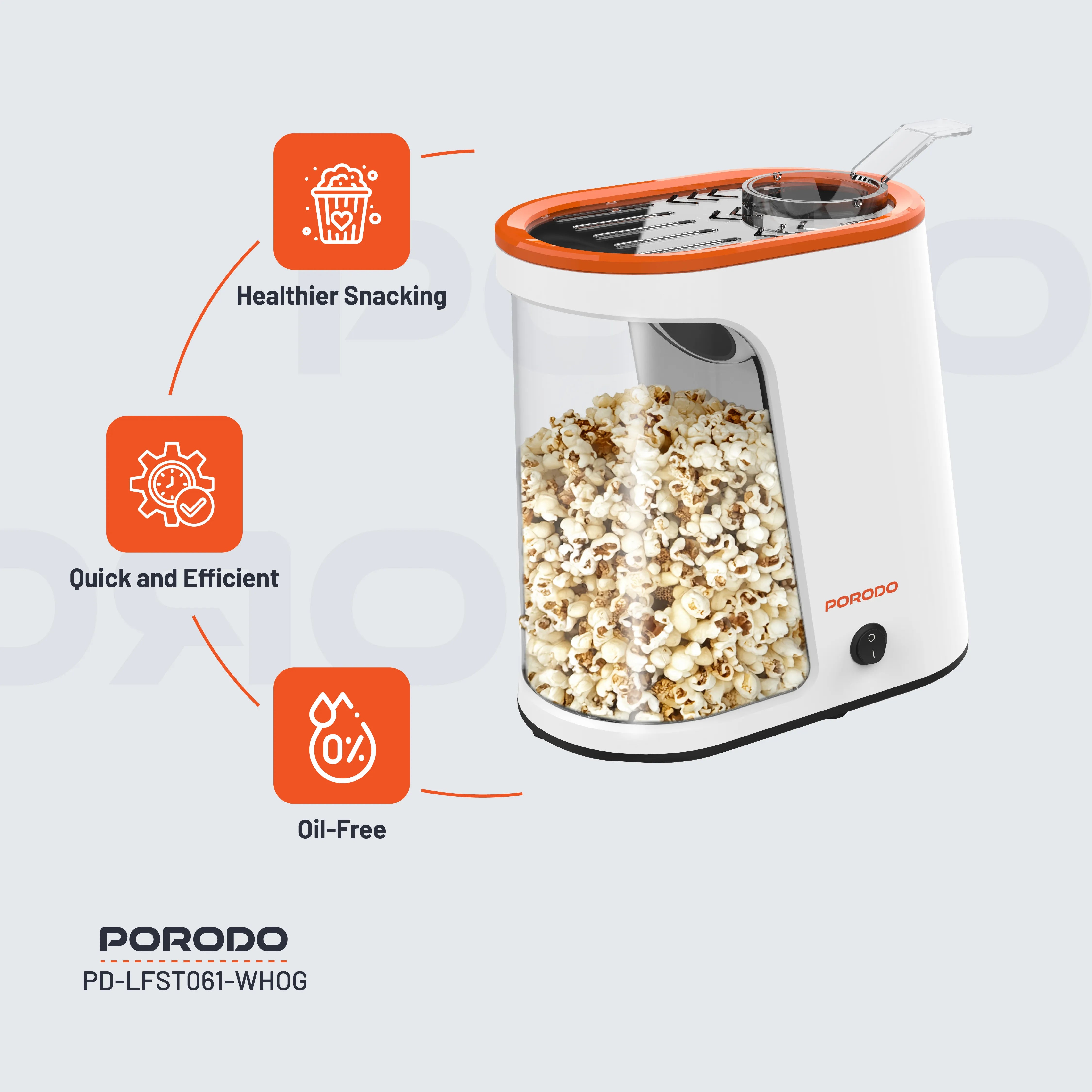 Porodo Lifestyle Air-Popped Popcorn Maker - White/Orange