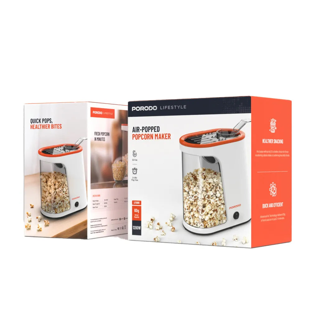 Porodo Lifestyle Air-Popped Popcorn Maker - White/Orange