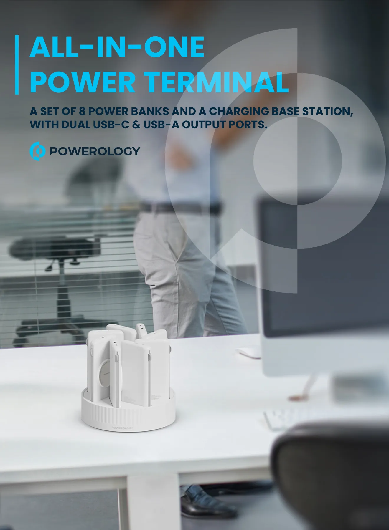 Powerology 8in1 Station 10000mAh PD 120W QC Wireless Power Bank - White