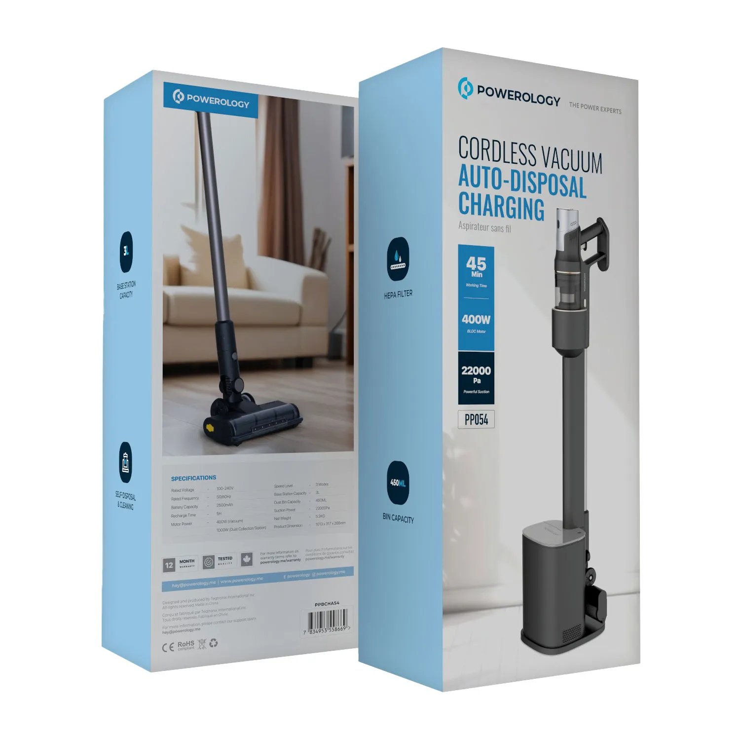 Powerology Cordless Vacuum Auto-Disposal Charging - Black