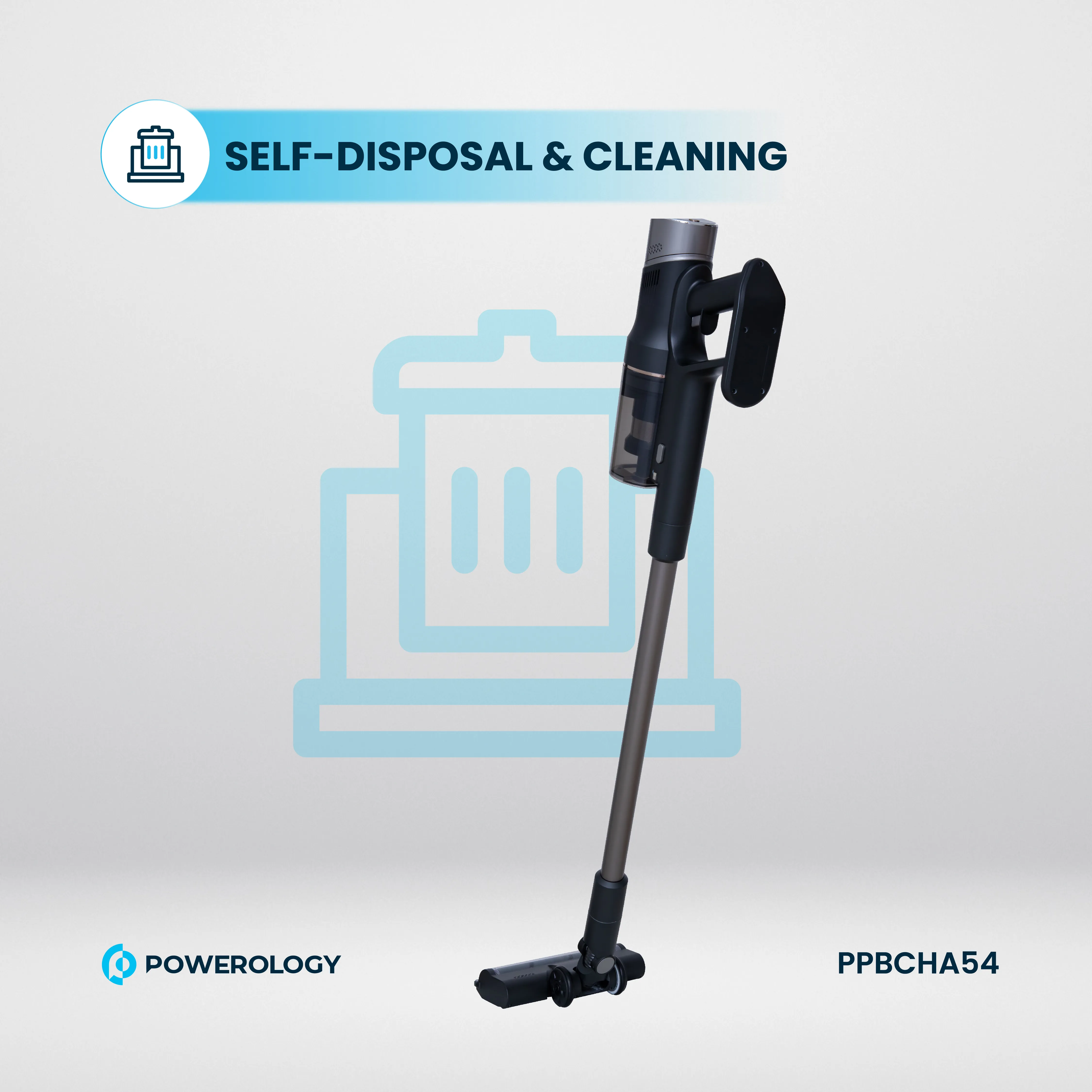 Powerology Cordless Vacuum Auto-Disposal Charging - Black