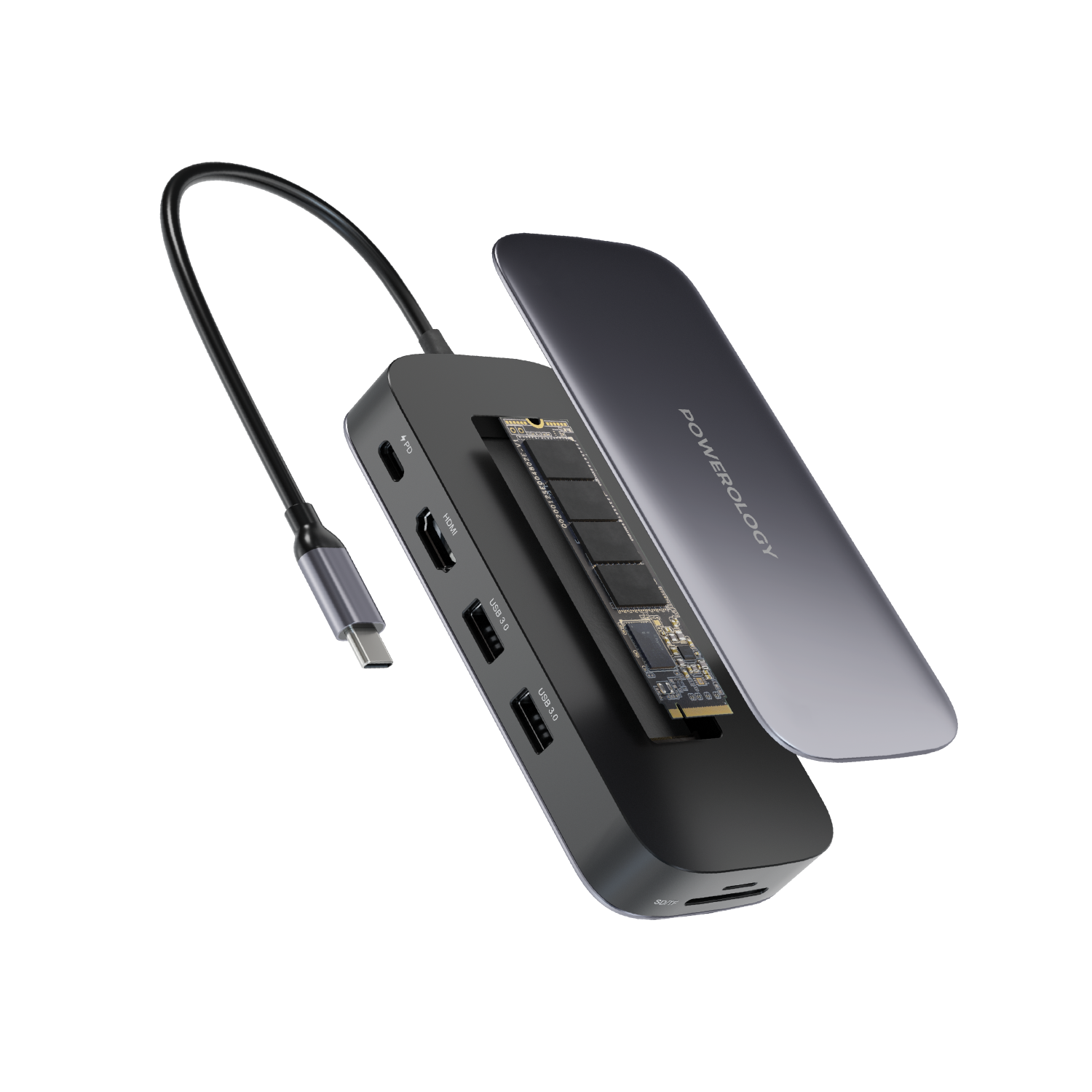 Powerology USB-C Hub & SSD Drive All-in-one  Connectivity & Storage (256 & 512 GB)