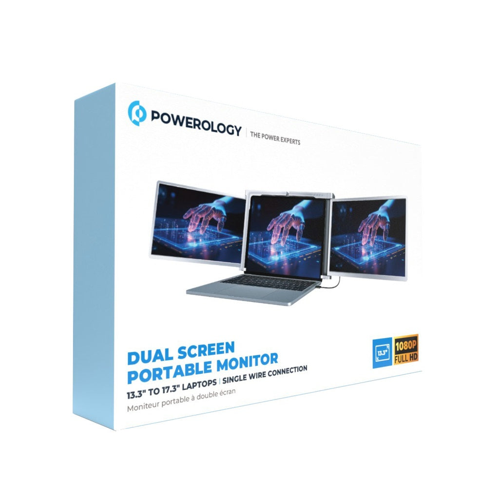 Powerology Dual Screen Portable Monitor- Silver