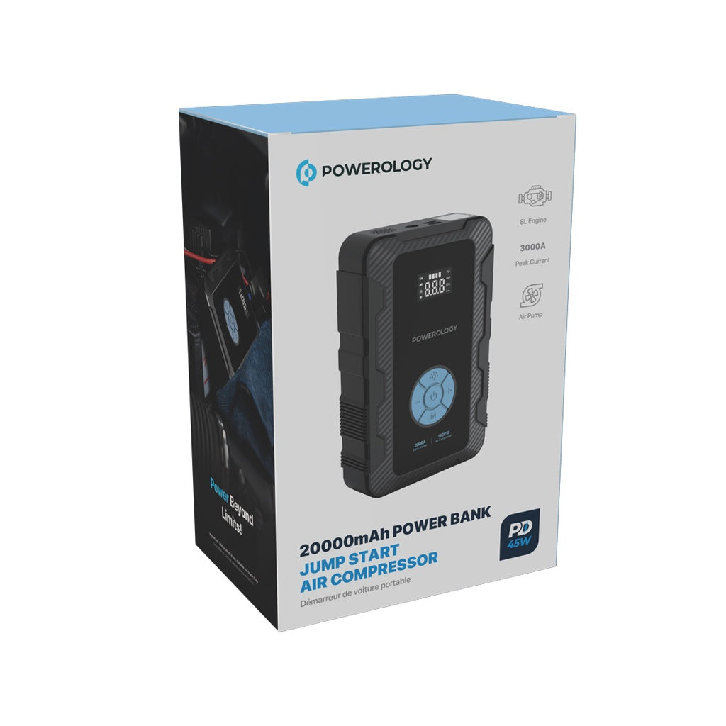 Powerology 20000mAh Power Bank Jump Start Air Compressor