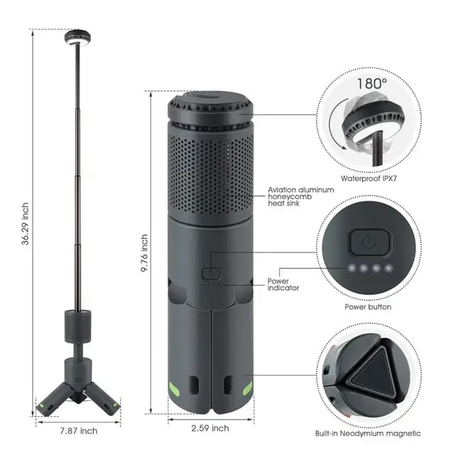 Camping Light Rechargeable Telescopic and Collapsible lantern Light with 32 Bright LED, 10000mAh Built-in Battery, Magnetic Road Light & Flash Light for Adventure, Hiking, Camping tent