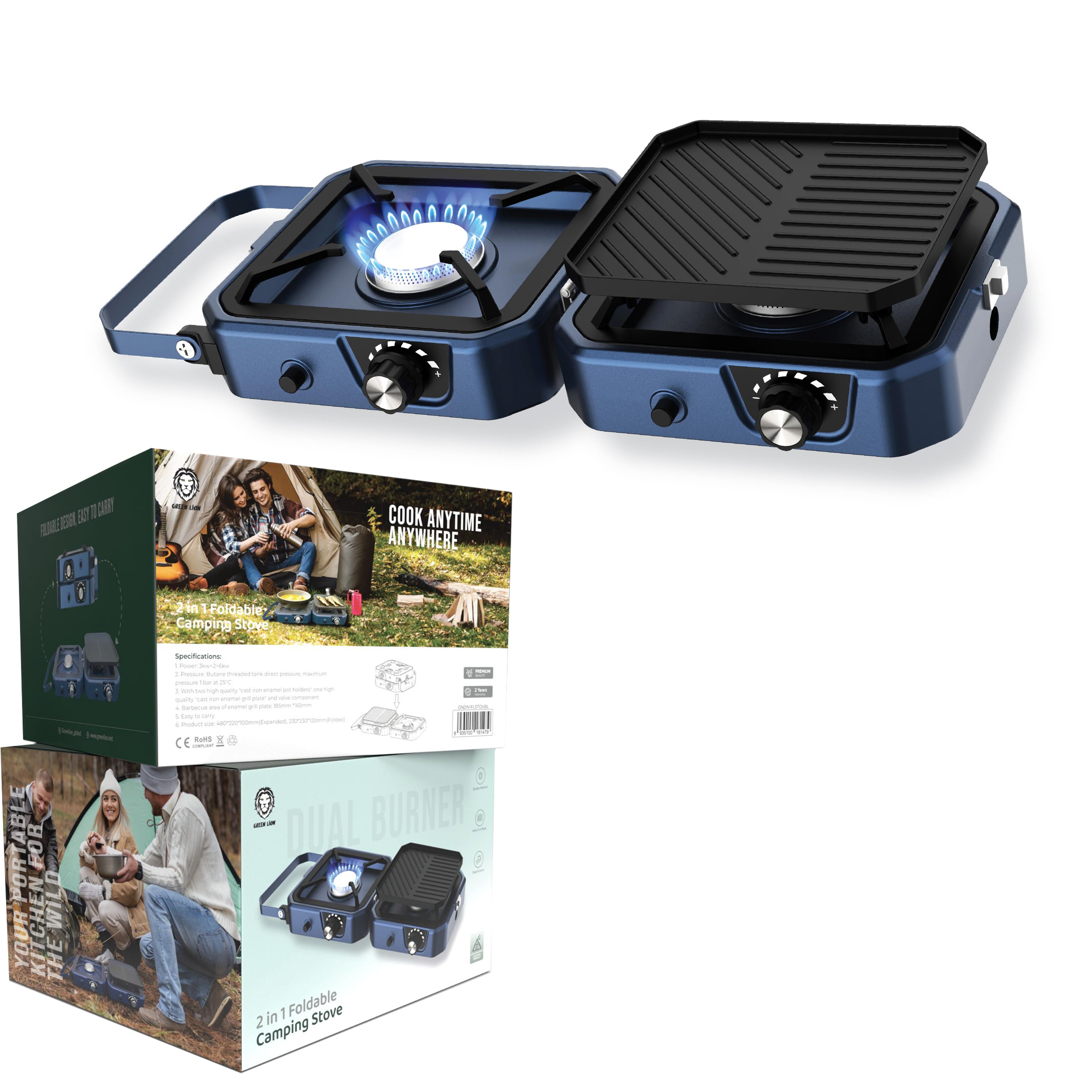 Green Lion 2 IN 1 Portable Camping Stove - Blue