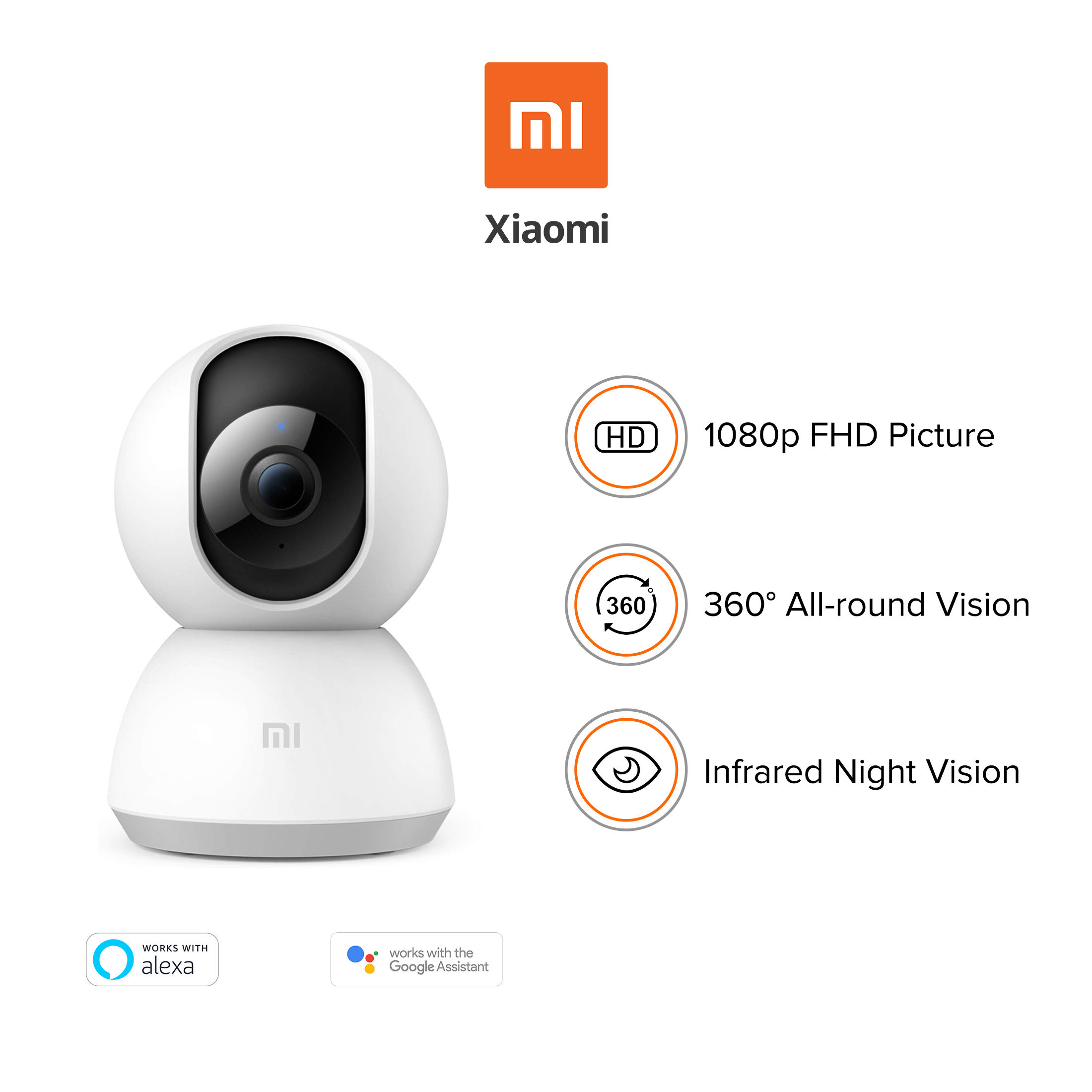 Mi Home Security Camera 1080p Global (360 DEG) With Night Vision, Supports (Alexa and Google Assistant)