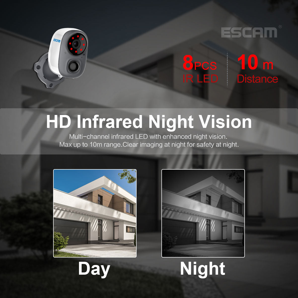 ESCAM 1080P FULL HD AI RECOGNITION RECHARGEABLE BATTERY PIR ALARM CLOUD STORAGE WIFI CAMERA