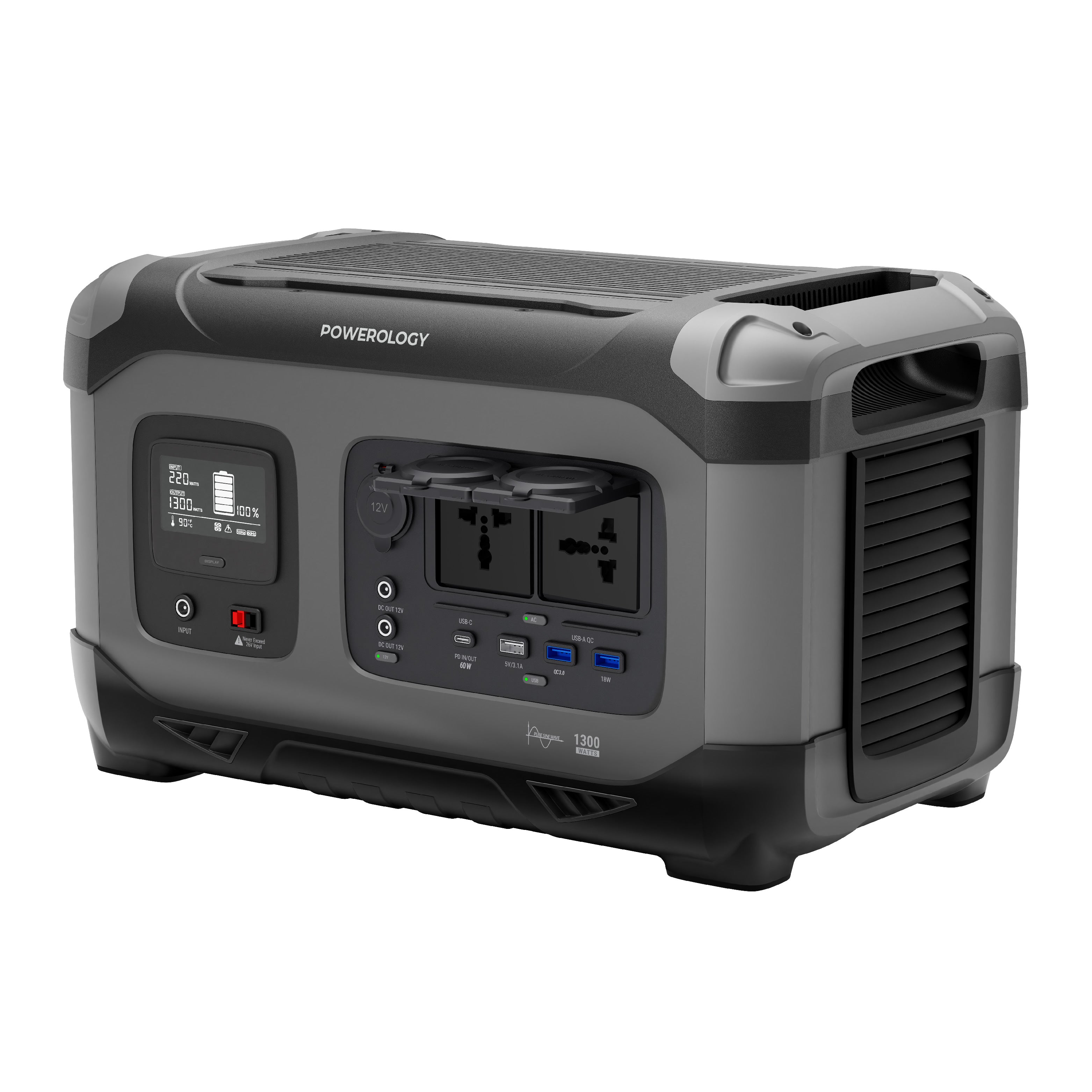 Powerology 392000mAh Power Generator 1300W 60W USB-C Power Delivery/18W USB Quick Charge